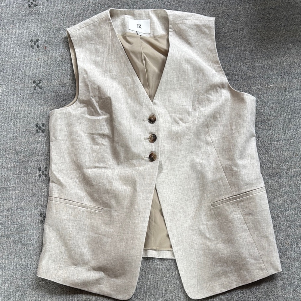Banana Republic Beige Sleeveless Linen Vest with Button Closure - Size 18